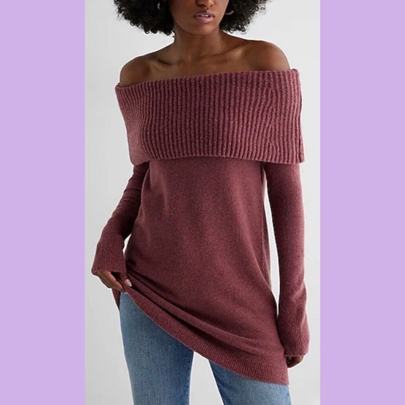 NWT Express Ribbed Off The Shoulder Overlay Oversized Sweater - Picture 1 of 15
